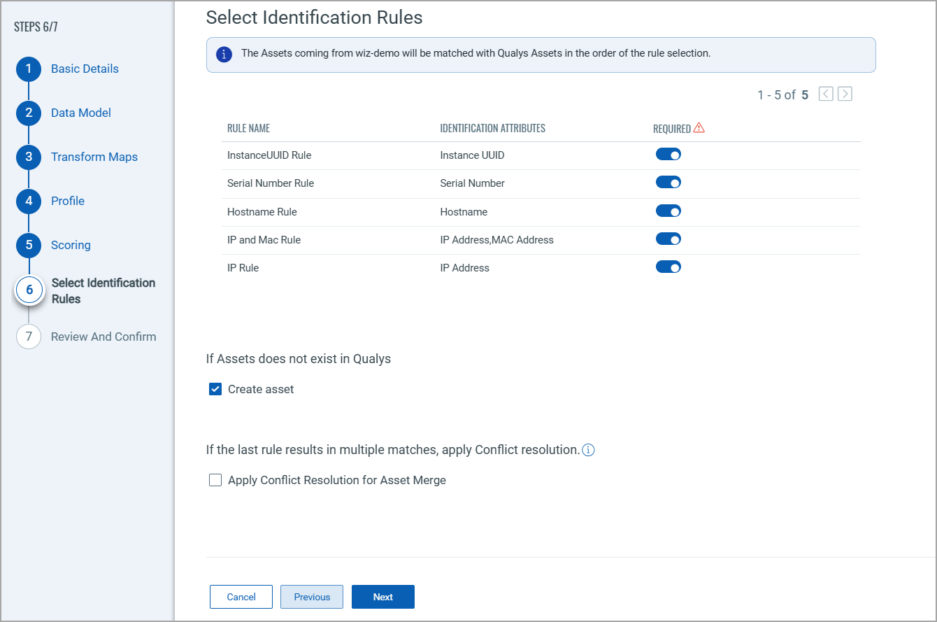 Select Identification Rules screen.
